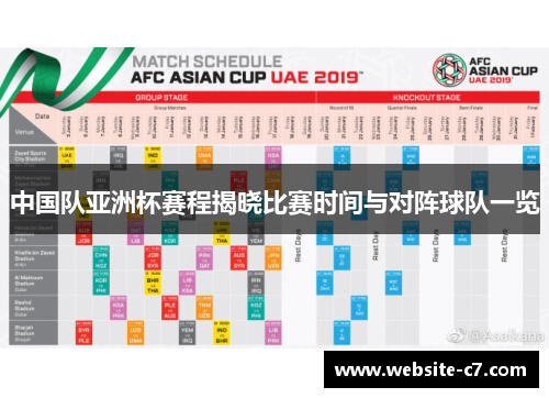 中国队亚洲杯赛程揭晓比赛时间与对阵球队一览 中国队亚洲杯赛程揭晓比赛时间与对阵球队一览